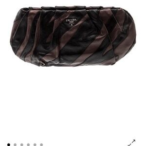 Prada Black and Dark Brown Striped Leather Clutch